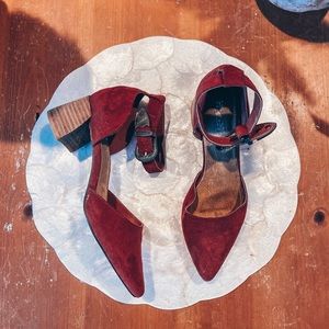 Adorable Red Suede Short Heel Shoes